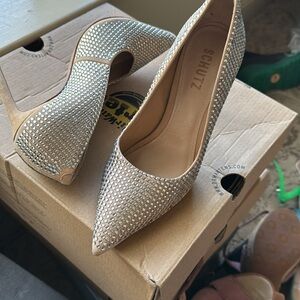 Schutz Nude jewel heels